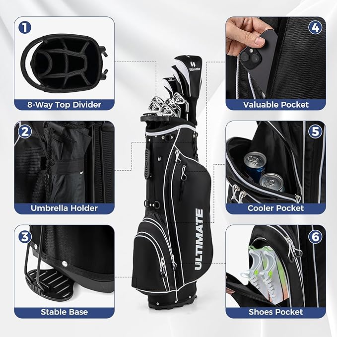 ULTIMATE Men's Complete Golf Club Set – Right-Handed, 9/11-Piece Full Set Including 460cc #1 Driver, #3 Fairway Wood, Hybrid, #6, #7, #8, #9, #P Irons, and a Precision Putter
