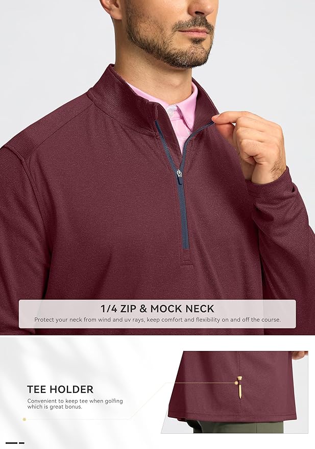 Obla Golf Quarter Zip Pullover for Men Mock Neck Sweatshirt Lightweight Sun Protection Men's Long Sleeve Golf Shirt