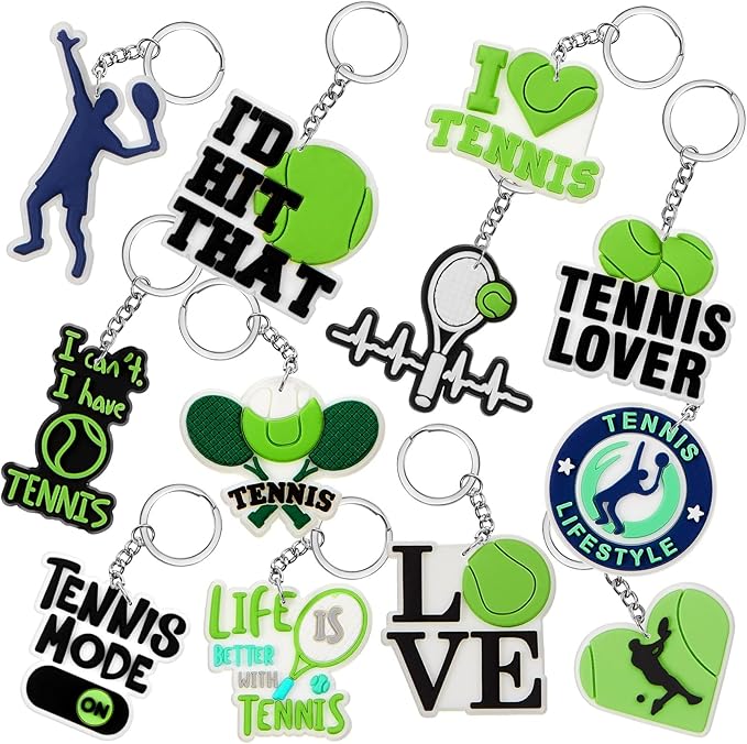 Batiyeer 36 Pack Tennis Keychains Bulk Party Favors Sports Ball Key Chains Funny Keyring Gifts for Women Men Birthday Supplies