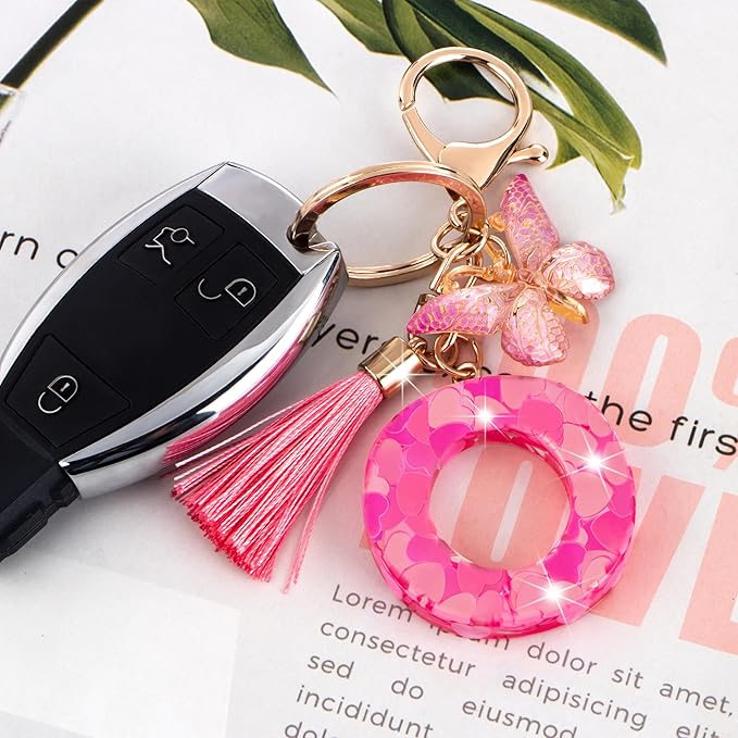 Suweibuke Colourful Cute Initial Letter Keychains for Women Girls with Tassel Butterfly, Charm for Purse Handbags Backpacks