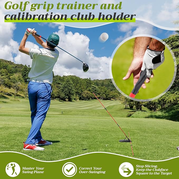 Golf Alignment Sticks and Golf Swing Trainer with Angle Plate/holder Sets for Aiming, Putting, Golfs Grip Trainer Aid Enhance Grip Strength, Precision, and Swing Technique, Posture Corrector