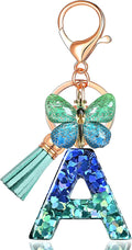 JINGUAZI Initial letter Keychains for Women Tassel Butterfly Pink Purple Cute Car Keychain for Wallet Backpack bag charm