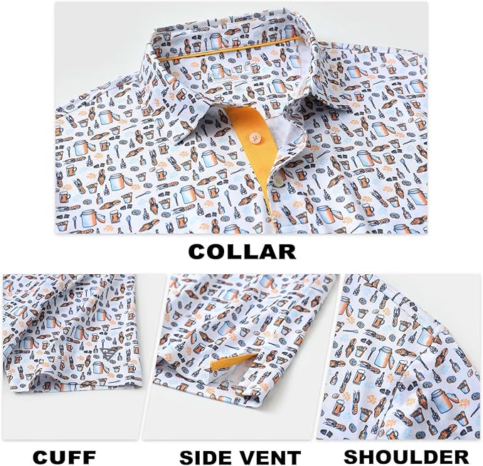 M MAELREG Mens Golf Shirt Short Sleeve Dry Fit Print Moisture Wicking Performance Patterns Collared Polo Shirt