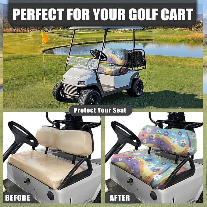 Fashion Print Golf Cart Seat Covers 2 Passenger Golf Cart Backrest Cover Golf Cart Seat Towel Gift for Friends