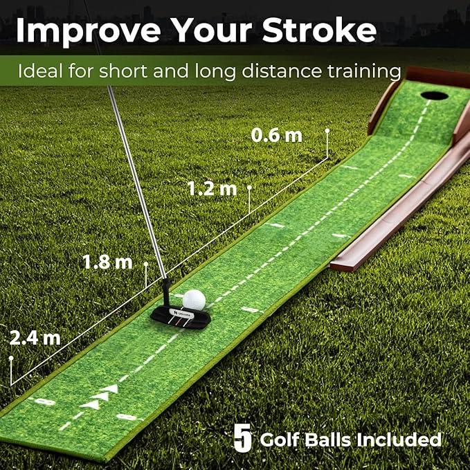Indoor Golf Putting Mat with Putter & 5 Balls, Auto Ball Return Set, Velvet Matt for Home, Office, Backyard, Golf Gift