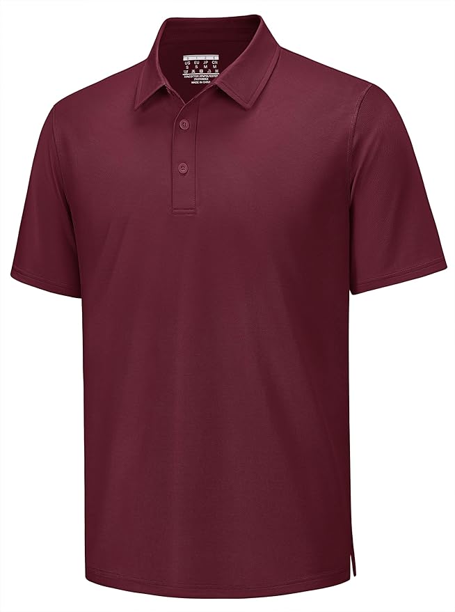 TACVASEN Mens Polo Shirts Short Sleeve Pique 3 Buttons Golf Polo Cooling Performance Moisture Wicking Shirt