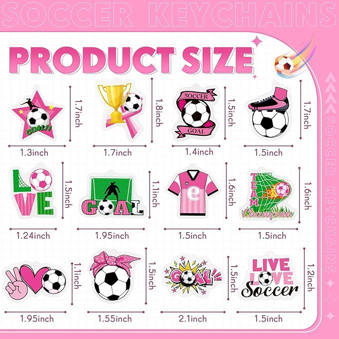 Batiyeer 36 Pack Pink Soccer Ball Keychains Bulk Party Favors Sports Ball Key Chains Funny Keyring Gifts for Women Men Birthday Supplies