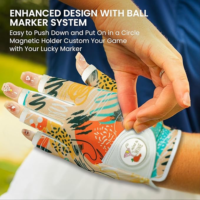 Ladies Golf Gloves Women Right Handed Golfer Left Hand Value 2 Pack with Ball Marker Leather All Weather Grip Breathable Soft Gift Set
