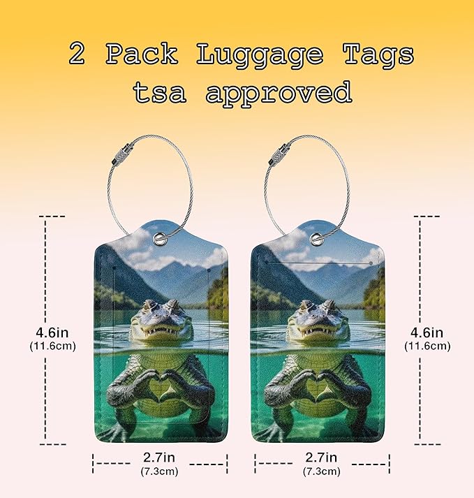 TSA Approved Luggage Tags for Suitcases Crocodile Heart 2 Pack Funny Leather Carnival Cruise Airport Cute Travel Name Tags Golf Bag tag Ships Essentials Privacy Cover ID Label for Women Men