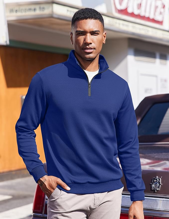 COOFANDY Mens Quarter Zip Pullover Sweatshirts Lightweight Long Sleeve Mock Neck Sweater Polo