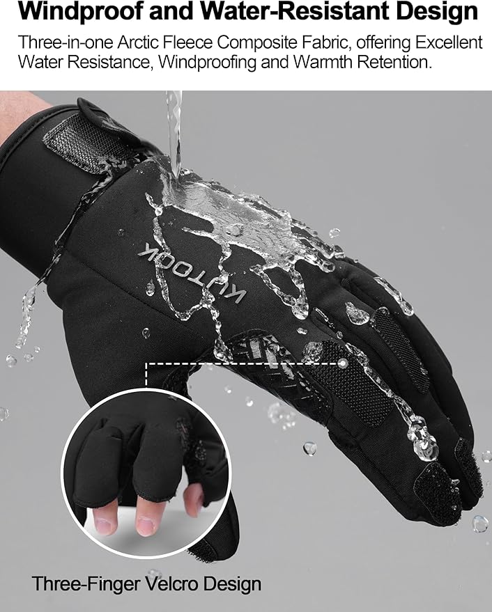 KUTOOK Winter Fishing Gloves for Men& Women Waterproof Glove Cold Weather Hunting Photography Shooting Hiking