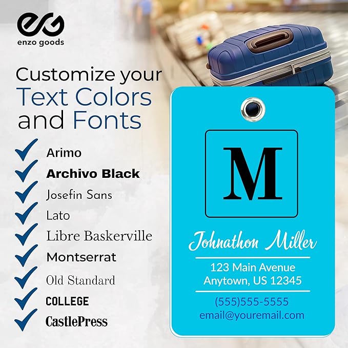 Personalized Luggage Tag | 6 Pack | Custom Luggage Tags for Suitcases | Kids Backpack Tag | 10 Color Options & Choose Font, Font Color