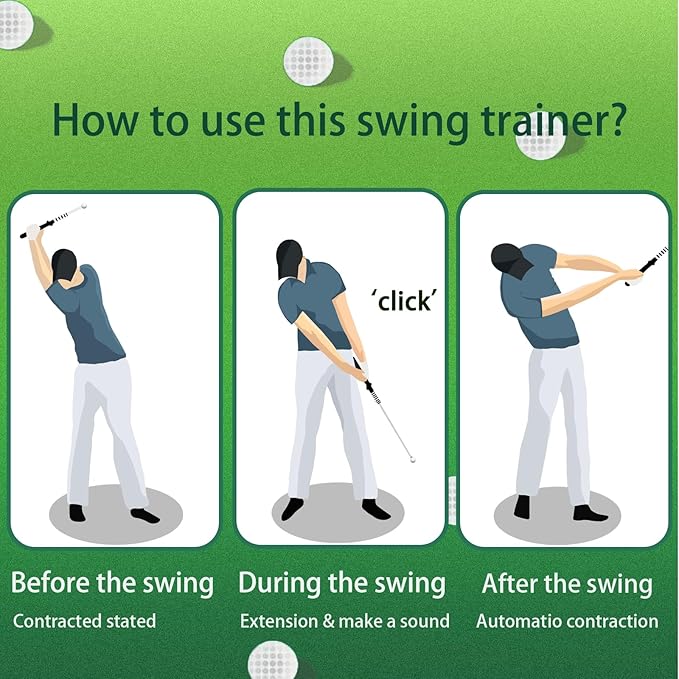Retractable Golf Swing Trainer, Golf Training Aid and Grip Trainer with Click Feedback for Right-Handed - Ideal Golf Swing Training Aid for Indoor & Outdoor Practice Use1