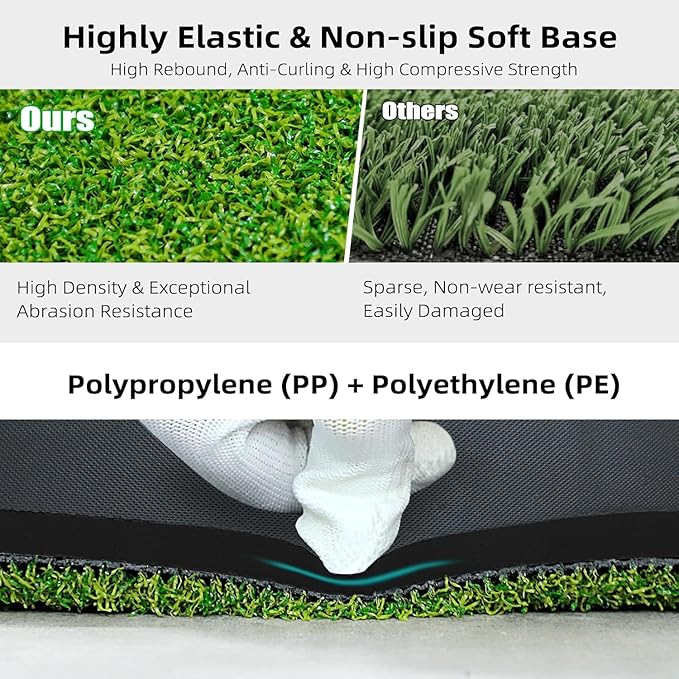 Golf Mat 5x4ft Thicken Golf Hitting Mats Outdoor, Golf Practice Swing Mat, Golf Stance Mat, Golf Training Aid, Non-Slip/High-Elastic Base, w/ 10 Golf Tees & 8 Golf Balls