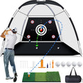 MoKo Golf Net with Practice Mat, 10 x 7 ft Golf Hitting Net for Outdoor Indoor Backyard Driving Chipping Swing Training, All-in-One Multi-Target Practice Nets, Gifts for Men Dad Him and Golfer