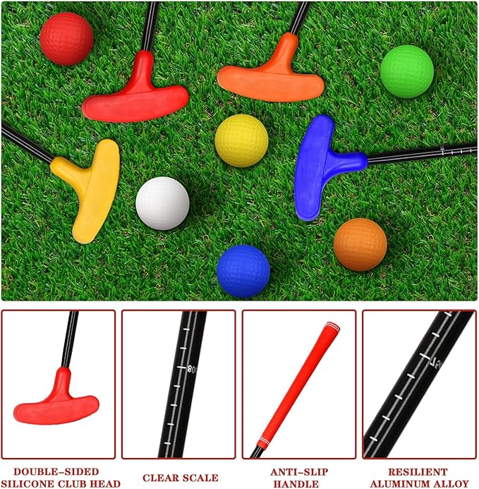 21 Pcs Adjustable Golf Putters Set 6 Two Way Mini Golf Putter for Right Left Handed 6 Colored Practice Balls 9 Pcs Plastic Hole Training Aid for Men Women Indoor Outdoor Backyard