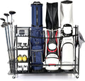 Golf Bag Storage Organizer Rack for Garage, Golf Bag Stand with Rolling Wheels, Heavy-Duty Metal Golf Equipment Organizer for Home, Garage, Clubhouse