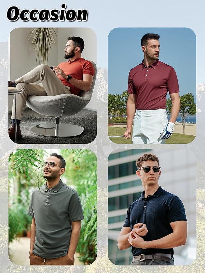 KEFITEVD Men's Polo Shirts Short Sleeve Moisture Wicking Dry Fit Performance Collar Golf Athletic Casual T-Shirt