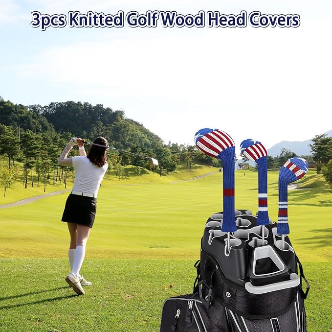 LeFeng 3Pcs Golf Club Covers, Knitted Golf Club Covers for 460cc Driver Fairway Woods and Hybrid