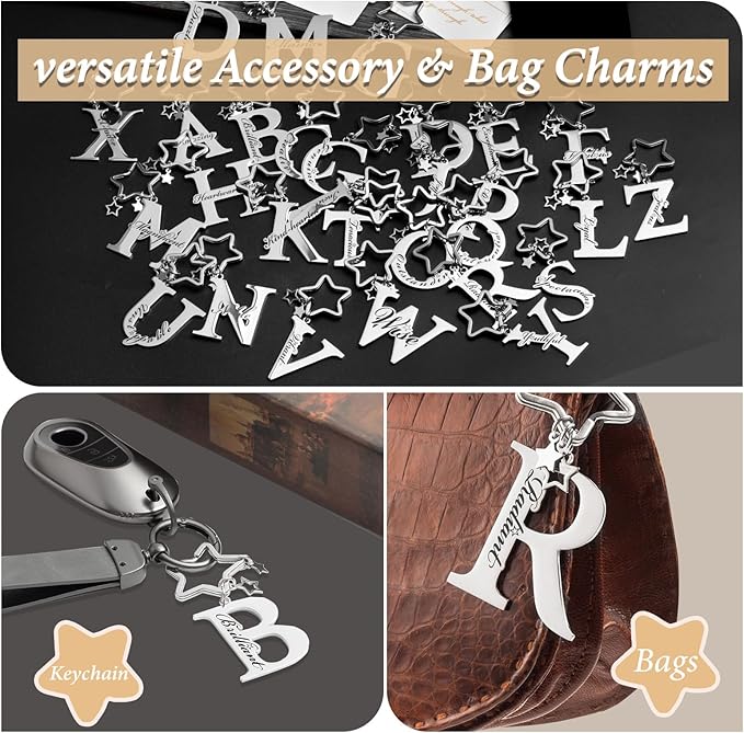 Qunrwe Stainless Steel Initial Letter A-Z Keychain,Inspirational Gifts for Women Men Friends Daughter Son Sister Dad Mom