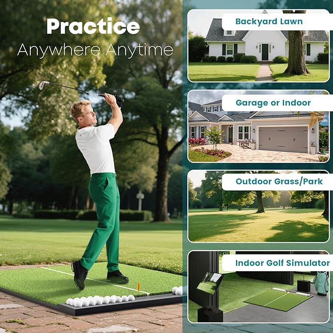 Golf Hitting Mat with Ball Tray, 5x4 / 6x4 ft, 26mm / 31mm Thick, Pro & Elite Turf with Swing Path Line, Premium Golf Practice Mat for Indoor & Outdoor Swing, Chipping, Training