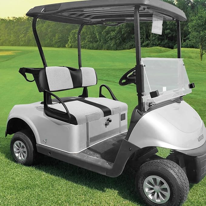 iLSKW Golf Cart Seat Covers for EZGO RXV Seat Cover OEM Front,Breathable Fabric and Leather Front Seat Cover Like Gloves,Full Wrap-Around Design of EZGO RXV Golf Cart Front Seat Cover
