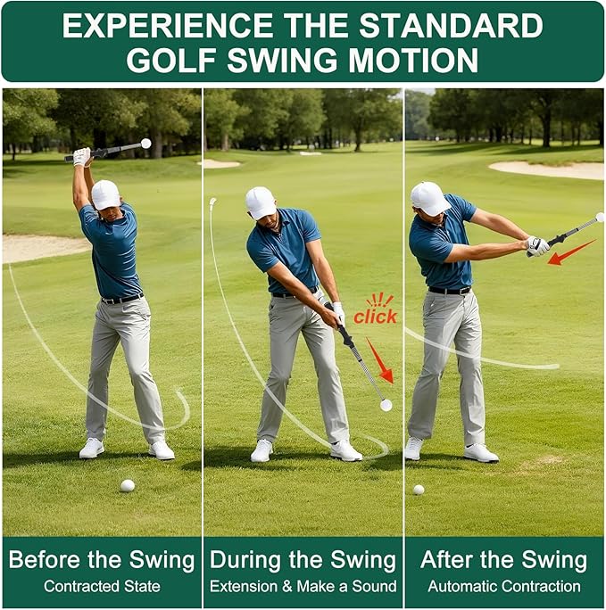 Retractable Golf Swing Training Aid, Golf Grip Trainer Right Hand, Rhythm Click Sound Telescopic Warm Up Golf Swing Trainer for Indoor & Outdoor Practice