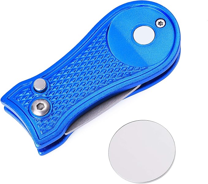 Mile High Life Microfiber Waffle Pattern Golf Towel | Club Groove Cleaner Brush | Foldable Divot Tool with Magnetic Ball Marker (Blue Towel/Brush/Bone Divot)