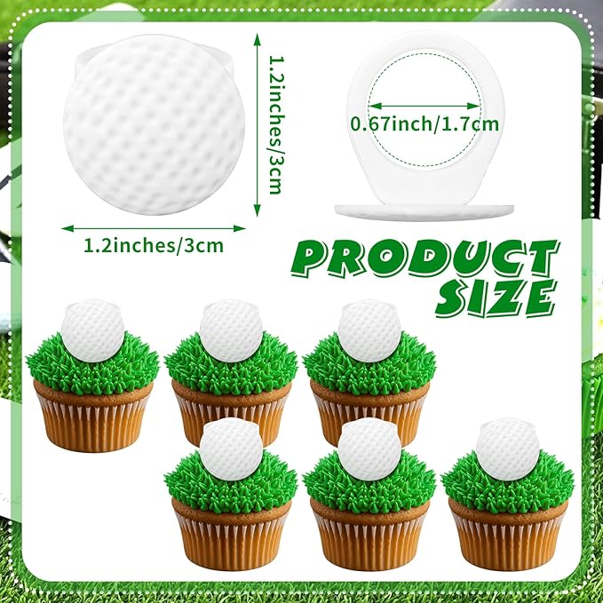 Honeydak 48 Pcs Golf Sport Cupcake Rings Toppers Decoration Sport Ball Theme Cupcake Picks Cake Decoration for Baby Shower Birthday Party Cake Supplies