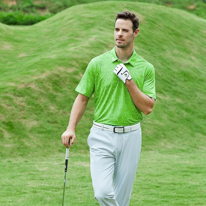Esabel.C Golf Shirts for Men Dry Fit Performance Short Sleeve Print Moisture Wicking Collared Shirt