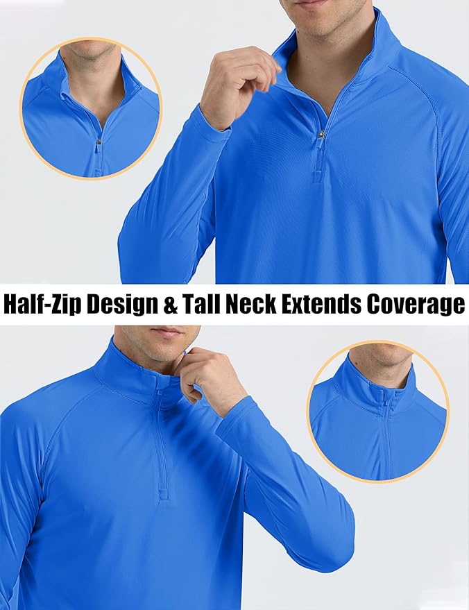 MAGCOMSEN Men's Long Sleeve Sun Shirts UPF 50+ Tees 1/4 Zip Up Fishing Running Rash Guard T-Shirts Outdoor Shirt
