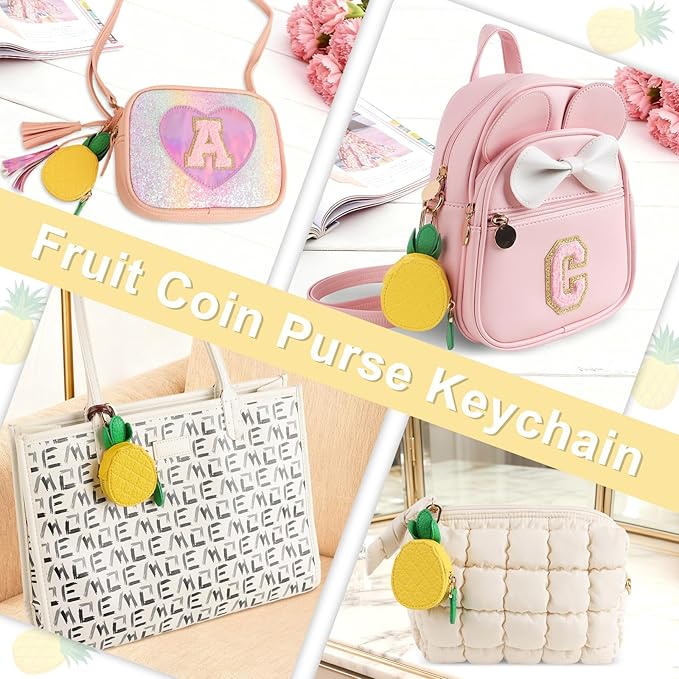 XSUIOY Orange Fruit Coin Purse Keychain Bag Charm, Mini Leather Coin Purse & Pouch Airtag Holder Keychain, Kawaii Bag Charms for Handbag, Tote, Keys, Airtag, Gifts for Girls & Women