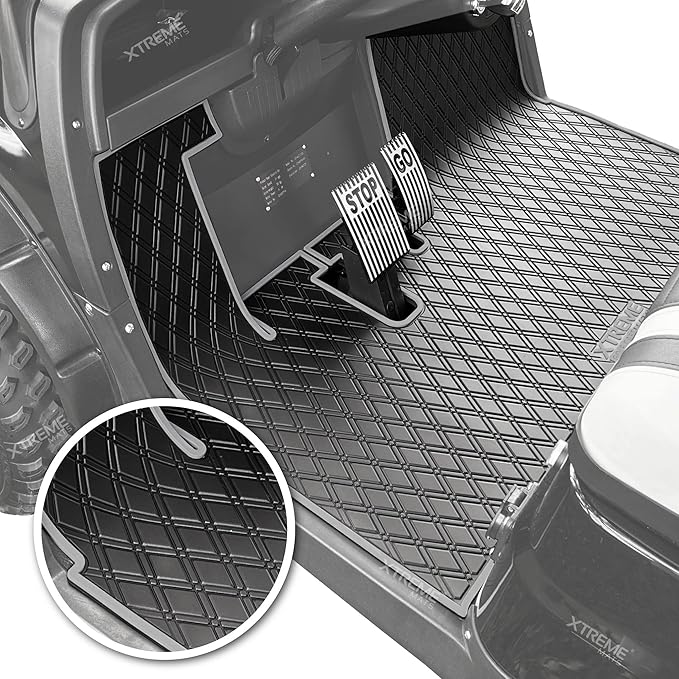 Xtreme Mats ICON Compatible, Full Coverage Golf Cart Floor Liner - Compatible with ICON Golf Carts (i20, i40) and Advanced EV (Gen1) - Grey Trim