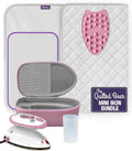 The Quilted Bear Mini Iron, Rest & Ironing Mat - Lightweight Mini Steam Iron with Hard Shell Travel Case, Rest & Ironing Mat - Travel Essentials for Wrinkle Free Clothes & Effortless Quilting (Pink)