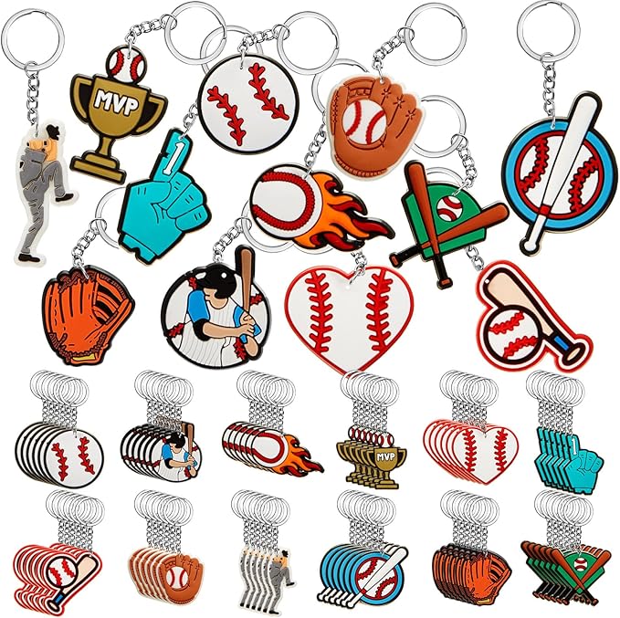 Batiyeer 36 Pack Baseball Keychains Bulk Party Favors Sports Ball Key Chains Funny Keyring Gifts for Women Men Birthday Supplies