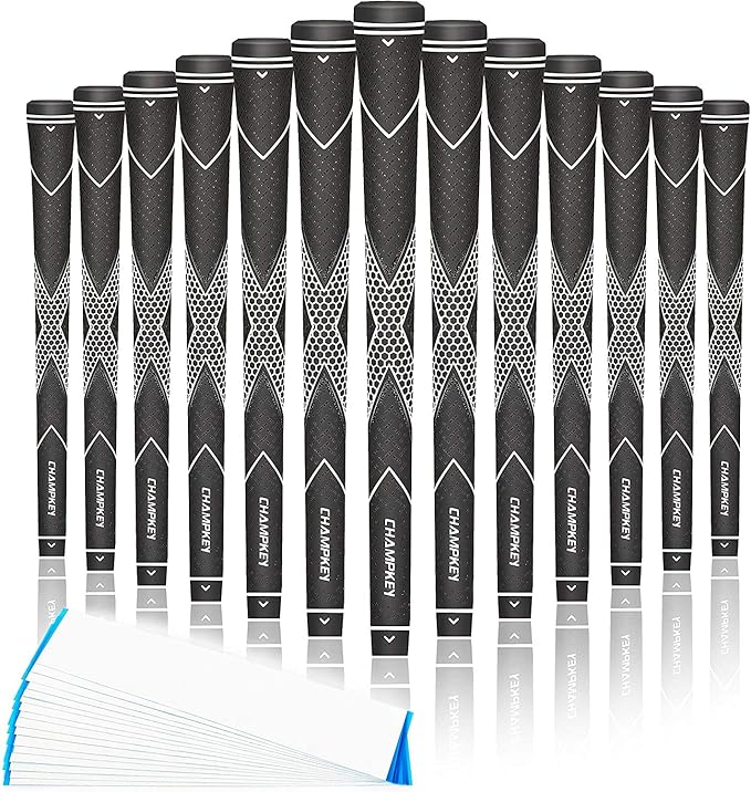 CHAMPKEY Premium Rubber Golf Grips 13 Pack | High Traction and Feedback Rubber Golf Club Grips | Choose Between 13 Grips with 15 Tapse and 13 Grips with All Kits