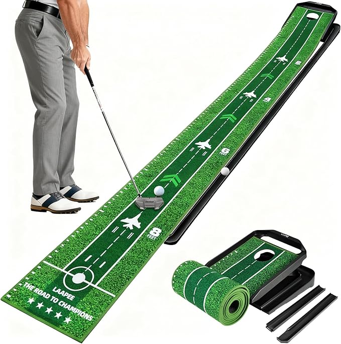 Putting Green Indoor, 360° Adjust Slope Putting Mat with Auto Ball Return & Crystal Velvet Mat, Practice Golf Gifts Game for Home, Office, Outdoor and Golfers Use