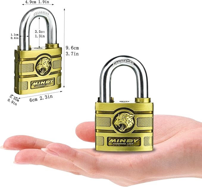 60mm Heavy Duty Waterproof Keyed Padlock with 4 Keys Brass Finish for Fences, Gates, Sheds