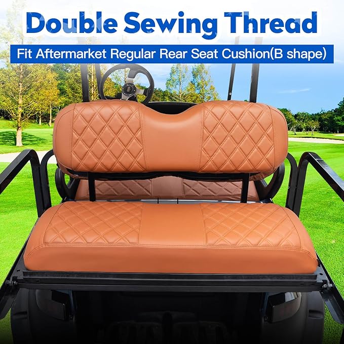 NOKINS 4PCS Golf Cart Diamond Seat Covers Kit, Front and Rear Seat Covers Fits Club Car DS 2000.5-Up Standard Seat Cushion, Club Car DS Vinyl Seat Covers Accessories (All Brown)