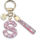 Pink Blue White Initial Letter Keychain Gift for Women Girls Bling Sparkly Cute Backpack Car Key Accessories Lanyard