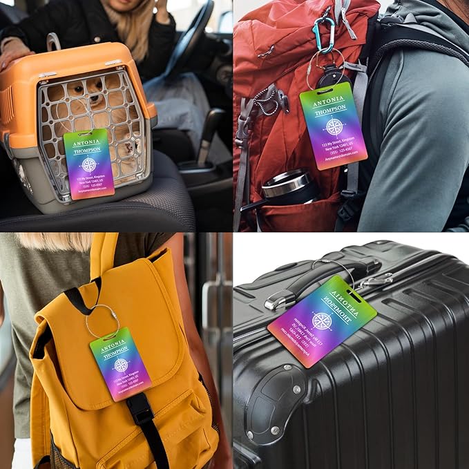 Custom Stainless Steel Luggage Tags (2 Pack) - Personalized Laser Engraved Luggage Tag, Waterproof Durable, for Bags, Backpack Travel, Suitcases (Multi Color)