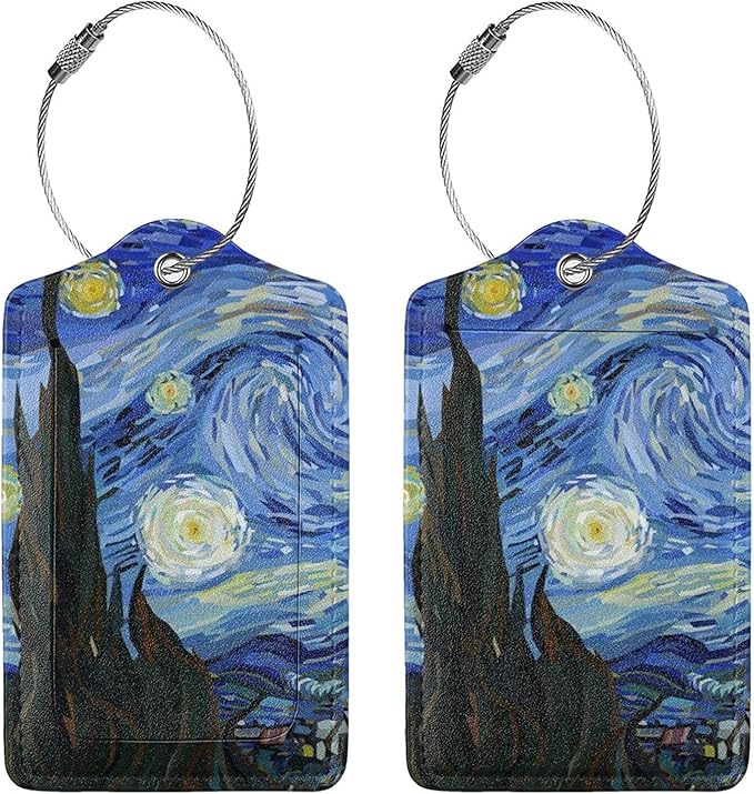 Starry Sky 2 Pcs Luggage Tags, Starry Night Privacy Cover Id Label with Stainless Steel Loop and Address Card for Suitcases & Travel Bags