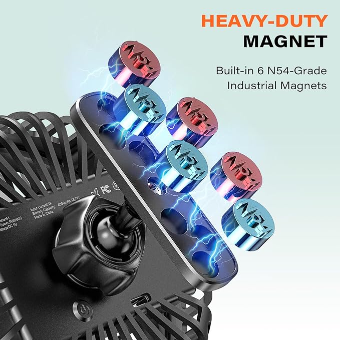 A2C Golf Cart Fan Rechargeable Magnetic Base Battery Operated Portable Fan 3 Speeds 4000 RPM Strong Airflow Compatible with Yamaha, EZGO, Club Car - 360° Rotatable Golf Cart & Cruise Ship Accessories