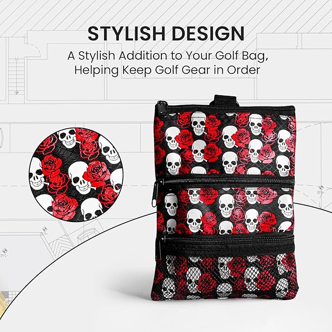 FINGER TEN Golf Pouch Bag for Valuables Tee Color with 4 Golf Pencil Pack, Zippered Pocket Gear Clip Hook to Bag
