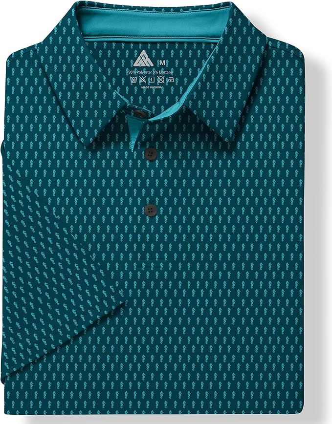 JACKETOWN Mens Polo Shirts Short Sleeve Print Dry Fit Performance Moisture Wicking Casual Collared Golf Shirts