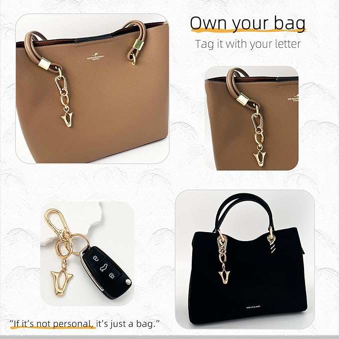 Gold Bubble Heart, Cherry, Bow & More Designs Letter Initial Keychain Bag Charms – Cute Purse Charms for Handbags