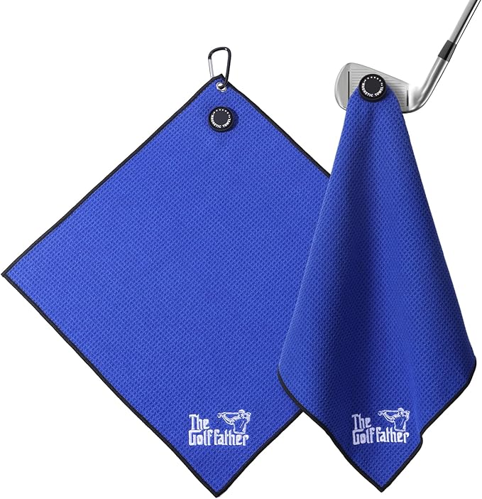 She's Pink Magnetic Golf Towel with Clip, 16"x16" Microfiber Waffle Weave, Quick-Dry Lint-Free Club & Ball Cleaning Cloth, Strong Magnet for Cart/Clubs, Blue, 1 Pack