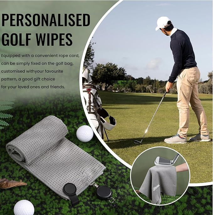 Personalized Golf Towel Custom Golf Towels for Golf Bags with Embroidery Initial Name Magnetic Golf Towel Microfiber Golf Towels with Clip Gifts for Golfers Men Women 16"x 24" (Gray)