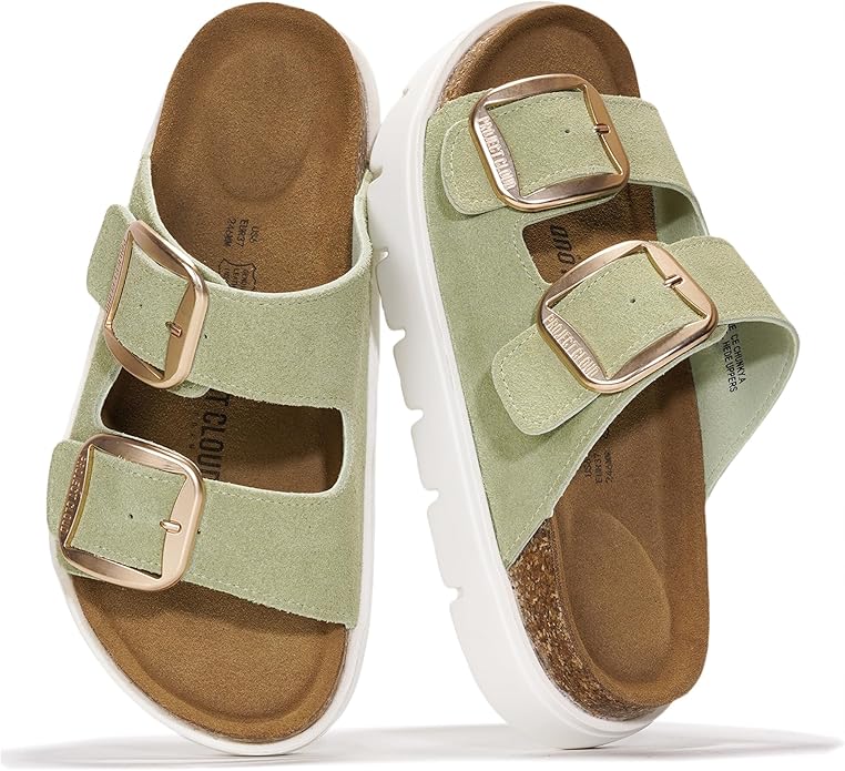 Project Cloud Genuine Leather Platform Sandals Women Footwear - Wedge Chunky Sandals Womens sandals with Memory Foam Insole and Cork Footbed (GREECECHUNKY)
