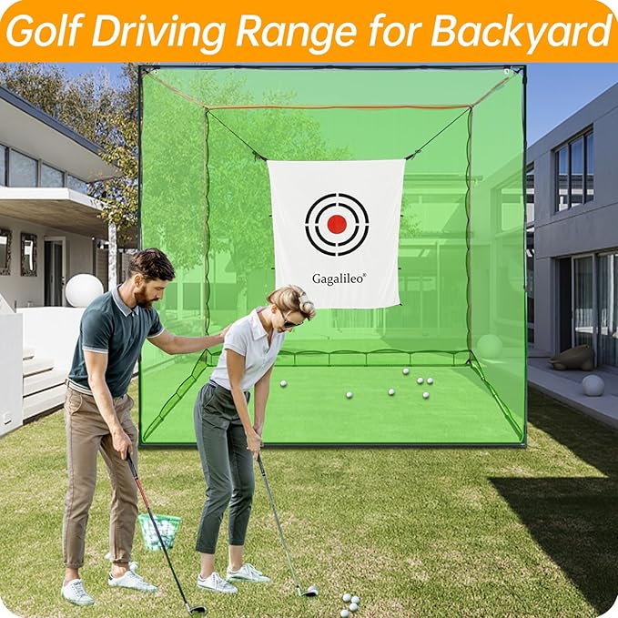 Gagalileo Golf Cage Net with Steel Frame and Target: 10X10X10FT Heavy Duty Practice Net for Backyard Driving & Indoor Driving Range Outdoor Training
